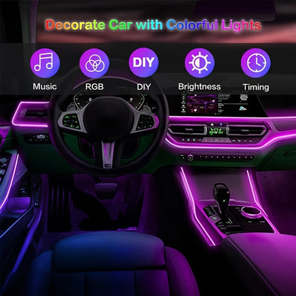 118-Inch Car Interior Neon Lights (Center Console And Dashboard) with Armrest Storage Box, APP Application Control RGB LED Light Strip Suitable for Car Decorative Lighting Additions, Without Battery