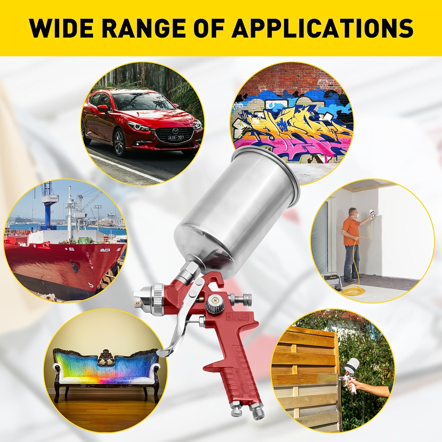 Set of High-Efficiency HVLP Gravity Feed Spray Guns Featuring 1.4, 1.7, And 2.0MM Nozzles, Complete with a 1000Cc Aluminum Cup, Suitable for Automotive Painting, Wall Applications, Base Layers, Clear Coats, And Touch-Ups (In Red)