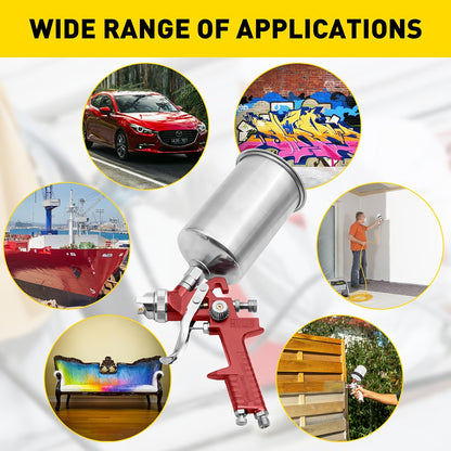 Set of High-Efficiency HVLP Gravity Feed Spray Guns Featuring 1.4, 1.7, And 2.0MM Nozzles, Complete with a 1000Cc Aluminum Cup, Suitable for Automotive Painting, Wall Applications, Base Layers, Clear Coats, And Touch-Ups (In Red)