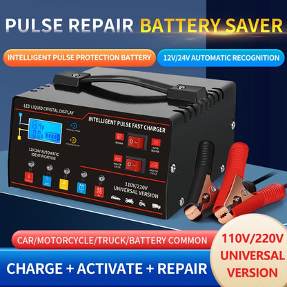 New Styles 12V 24V for smart Universal Battery Charger, LCD Screen, Pulse Repair Function, And Temperature Regulation Designed for Smart Trickle Charging Maintenance of Car, Truck, Harvester, Lawn Mower, Boat, And Motorcycle, Lead Acid Batteries