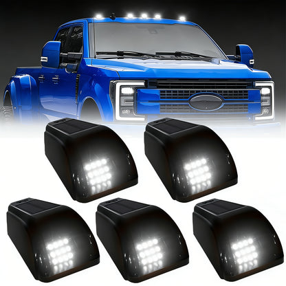 Solar Powered Cab Roof Lights 5-Pack Wireless 16 LED Amber Truck Marker Lights Motion Vibration Sensor No-Drill No-Wire Universal Fit