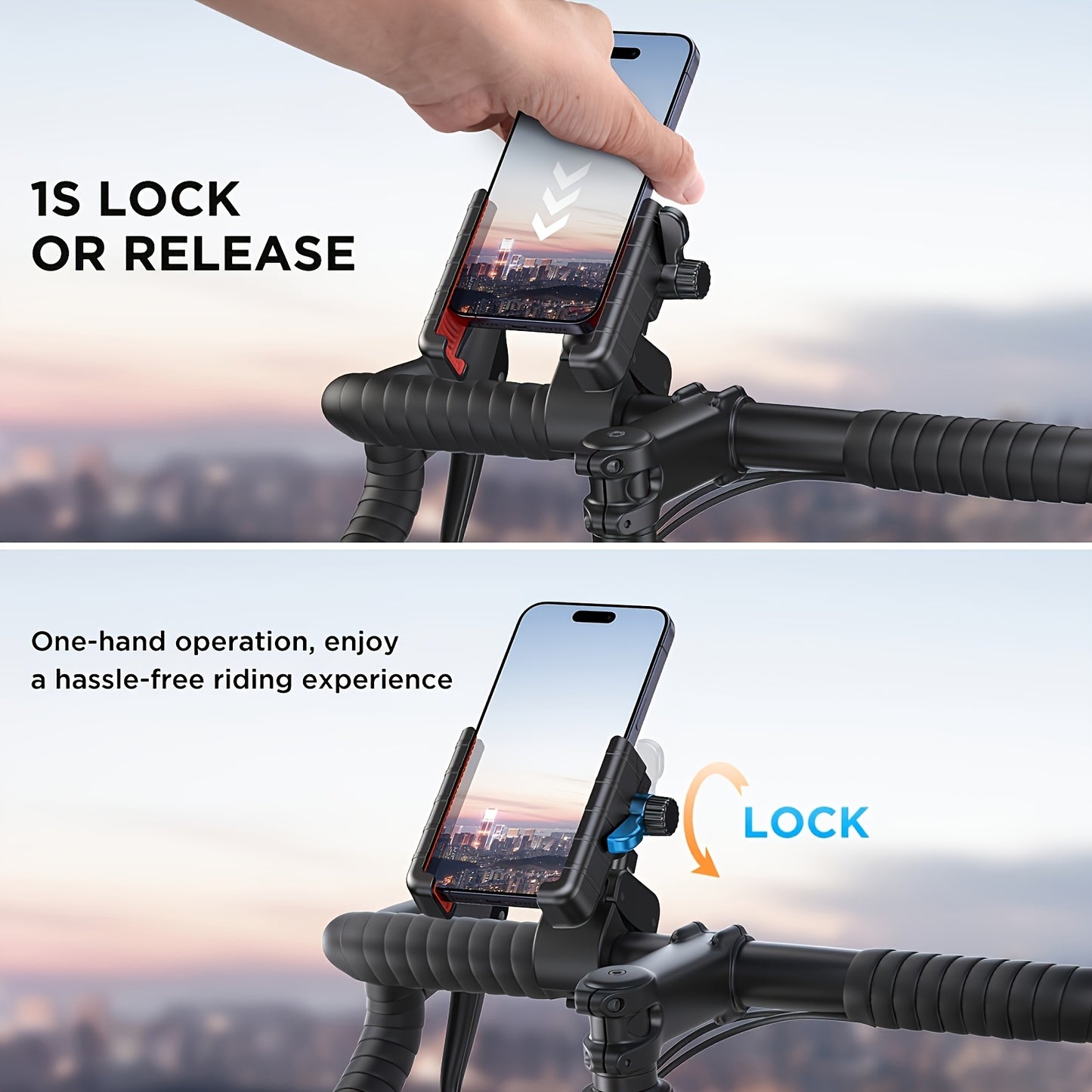 Motorcycle Phone Mount Bike Phone Holder – Quick Lock, Camera-Friendly, Universal Handlebar Clamp for iPhone Samsung 4–7" Phones, Scooter & Bicycle