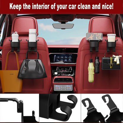 4pcs Multi-Function Car Seat Back Hook, Multi-Functional Car Seat Rear Hook, 2-In-1 Car Hook with Cup Holder- Essential Auto Interior Organizer Additions, Car Seat Headrest Hooks, Mini Car Trash Can