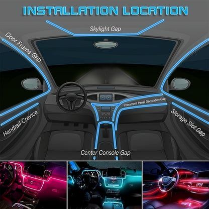 RGB Car Interior LED Light Kit, USB Powered with App & Remote Dual Control, Music Sync Fiber Optic Strip Lights for Dashboard & Door, Battery-Free Ambient Atmosphere Christmas Decorative Lighting, Easy Installation, DIY Car Mod