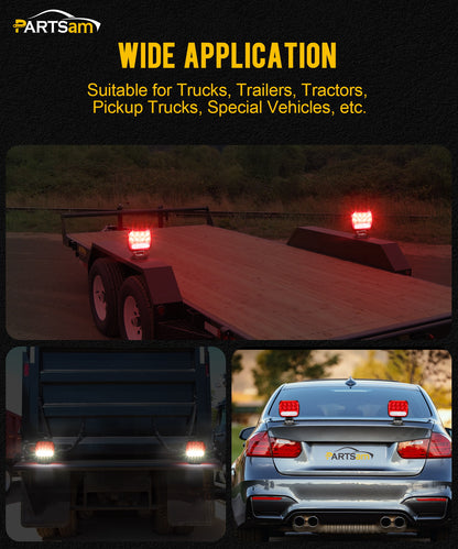 Partsam Wireless LED Trailer Light Kit Magnetic Towing Tail Light Portable Universal Stop Turn Running Backup Reverse Red+Clear Lens w/ 7-Pin Plug Dual USB Cable Charger for Trucks Trailers 12-24V, IPX5