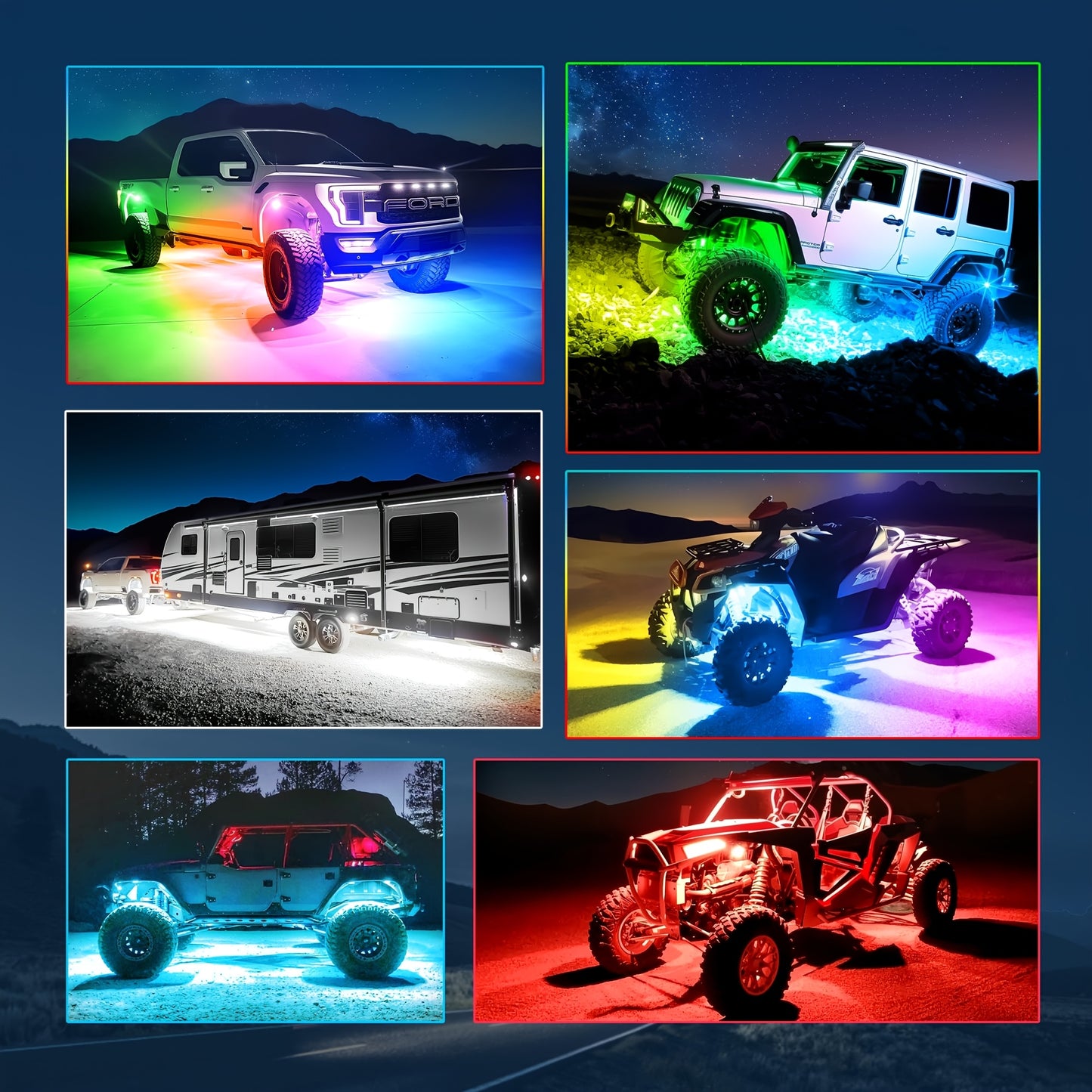 RGB LED Rock Lights With App/Remote Control & Timing & Music Mode Rock Lights For Trucks, Rock Light Kits For ATV RZR UTV SUV Off Road Motorcycle, Without Battery