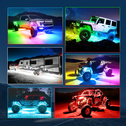 RGB LED Rock Lights With App/Remote Control & Timing & Music Mode Rock Lights For Trucks, Rock Light Kits For ATV RZR UTV SUV Off Road Motorcycle, Without Battery