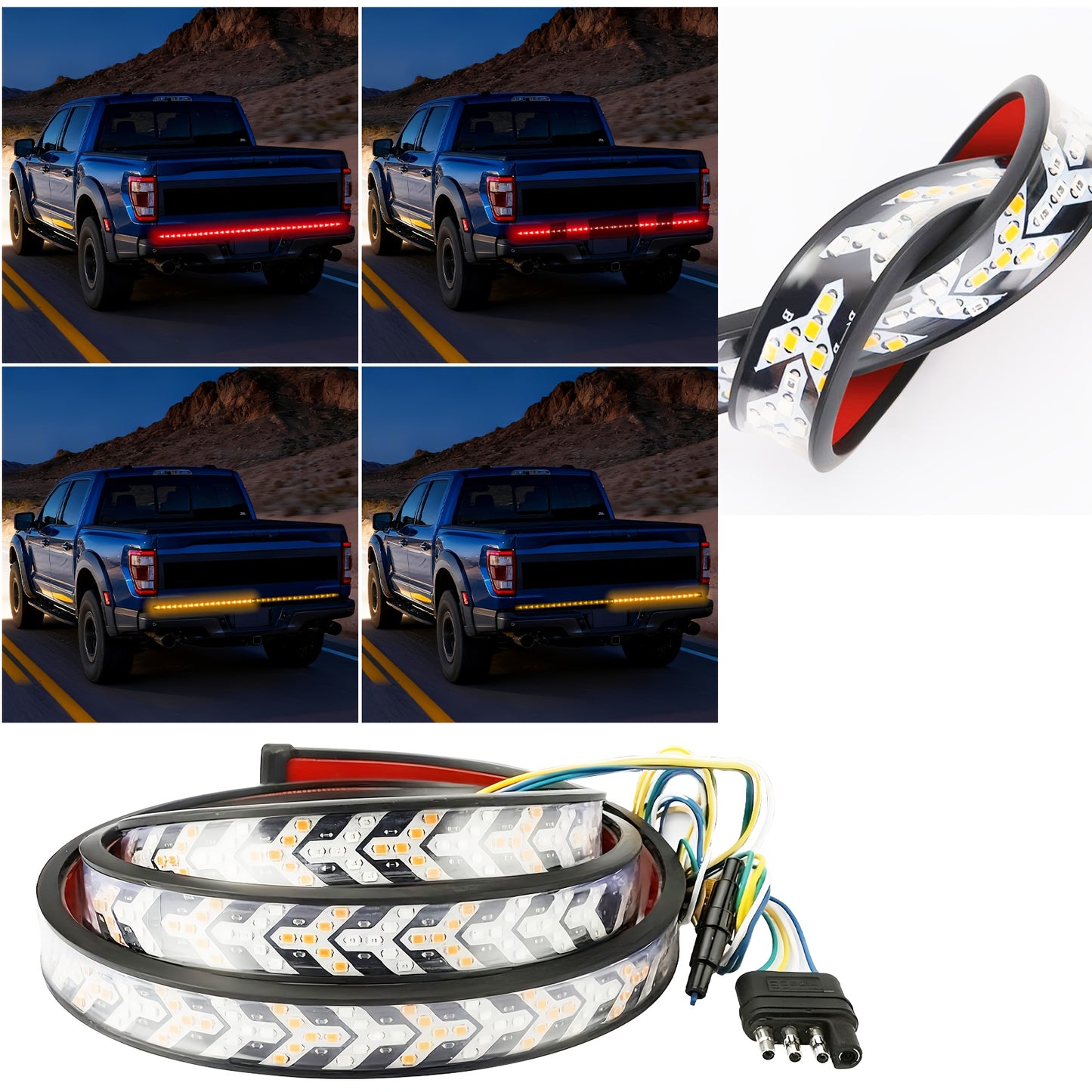 47.24inch Long Pickup-Style Off-Road Vehicle Arrow-Shaped LED Light Strip, Equipped with Red And Yellow Flowing Lights, Car Atmosphere Light Strip, Decorative Neon Light Strip on The Rear of The Truck, a Thoughtful Gift, with Fishbone Design