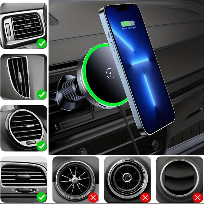 iPhone 12/13/14/15/16 Series Magnetic Car Wireless Charger with Fast Charging, Dual Cooling Fans, Strong Magnetic Base, Air Vent Mount - Qi1 Compatible for Apple iPhone 12-16 (Sleek Circular Design), Vehicle Charging Station, Modern Gadget Accessory, Effi