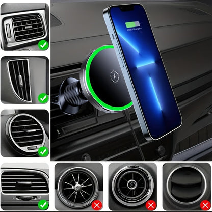 iPhone 12/13/14/15/16 Series Magnetic Car Wireless Charger with Fast Charging, Dual Cooling Fans, Strong Magnetic Base, Air Vent Mount - Qi1 Compatible for Apple iPhone 12-16 (Sleek Circular Design), Vehicle Charging Station, Modern Gadget Accessory, Effi