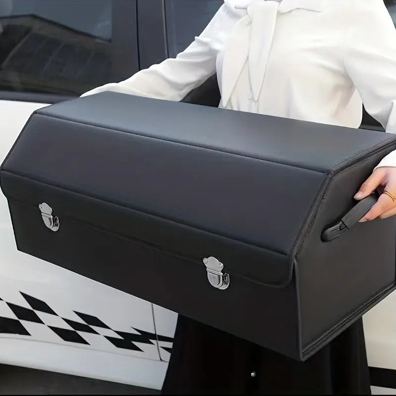 Car Trunk Organizer - Trunk Organizer & Storage SUV, PU Leather Foldable Trunk Organizer, Multi Compartment Adjustable Car Grocery Storage Box