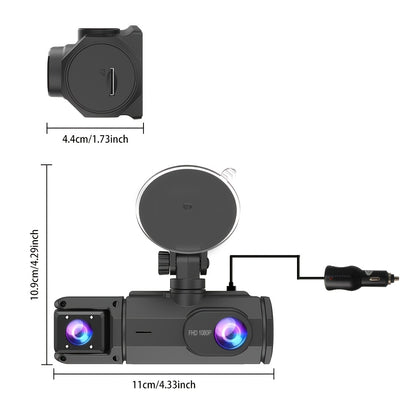 1080P HD Front And Rear Dual-Camera Dash Cam, Equipped with a 2-Inch IPS Screen, 170° Front Wide Angle And 140° Rear Wide Angle, ADAS Driving Assistance, G-Sensor, Loop Recording, Night Vision, 24-Hour Parking Mode - SD Card Not Included