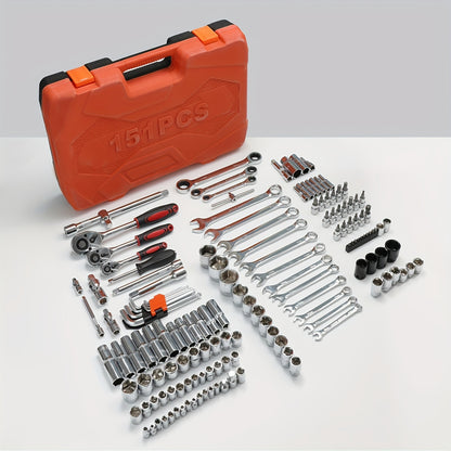 151 Professional Automotive Tool Kit - High-Quality Set for Repairing Cars, Bicycles, And Motorcycles - Compact, Portable, All-In-One Solution Featuring Ratchet Wrench And Multiple Screwdriver Sets, No Battery Included