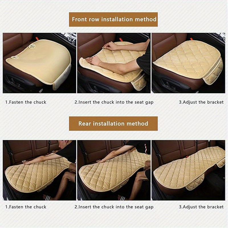 Four Seasons Plush Plaid Thick Warm Pad Car Seat Protector Seat Cover Universal Oval Car Seat Cushion, Soft and Breathable, Non-slip, Lightweight and Portable, Hand Washable Car Seat Protector Interior Accessories, Black 2 Front Seats and 1 Back Seat