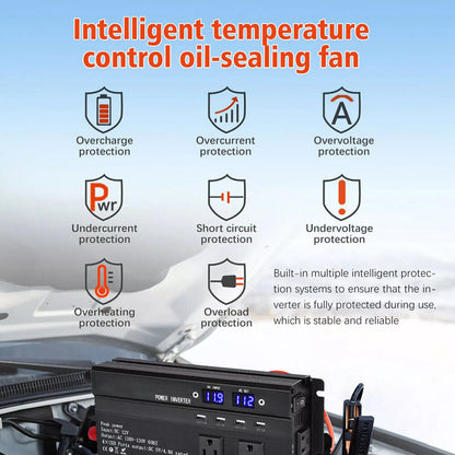 6600W Peak Power Inverter, Car Pure Sine Wave Inverter DC 12V to AC 110V LCD Digital Display, Compatible for Solar And Portable with USB Ports, US Sockets, Fast Charging for Vehicles Trucks Rvs And Other Vehicles