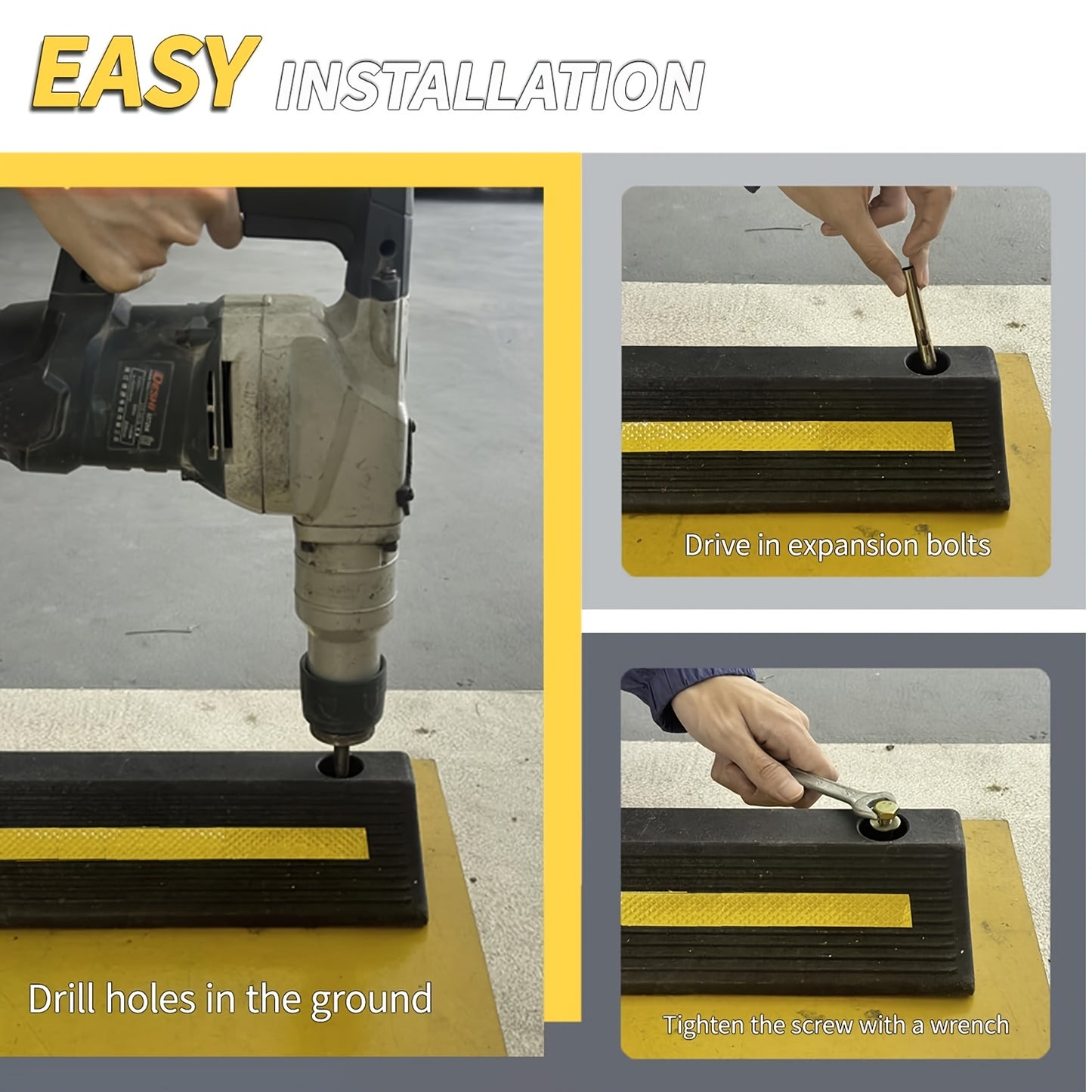 Car Wheel Stops for Garage -Heavy Duty Rubber Parking Guide 12/8/4/2/1pc Premium Quality Durable Car for Garage Wheel Stopper Professional Grade Park with Reflective Yellow Tape Curb, Adjustable for Safe Parking of Vehicles, for Garage Parking Stops