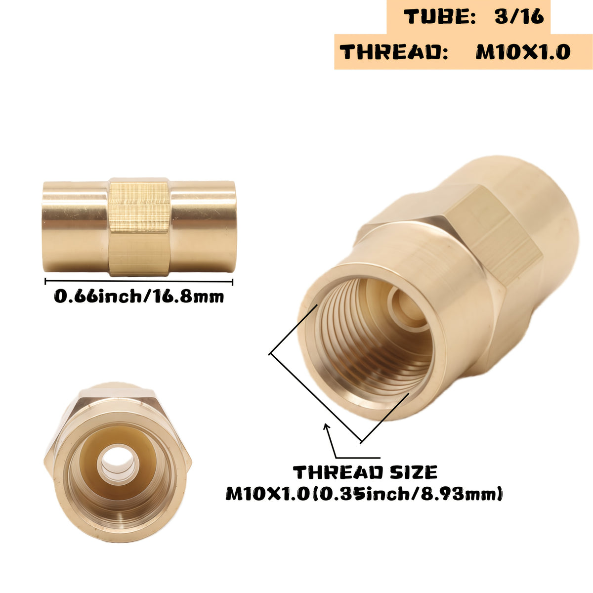 Brake Line Fittings Assortment – 3/16" 1/4" 5/16" 3/8" Tube, Inverted Flare Union Connectors, Multiple Thread Sizes with Hose Clamps
