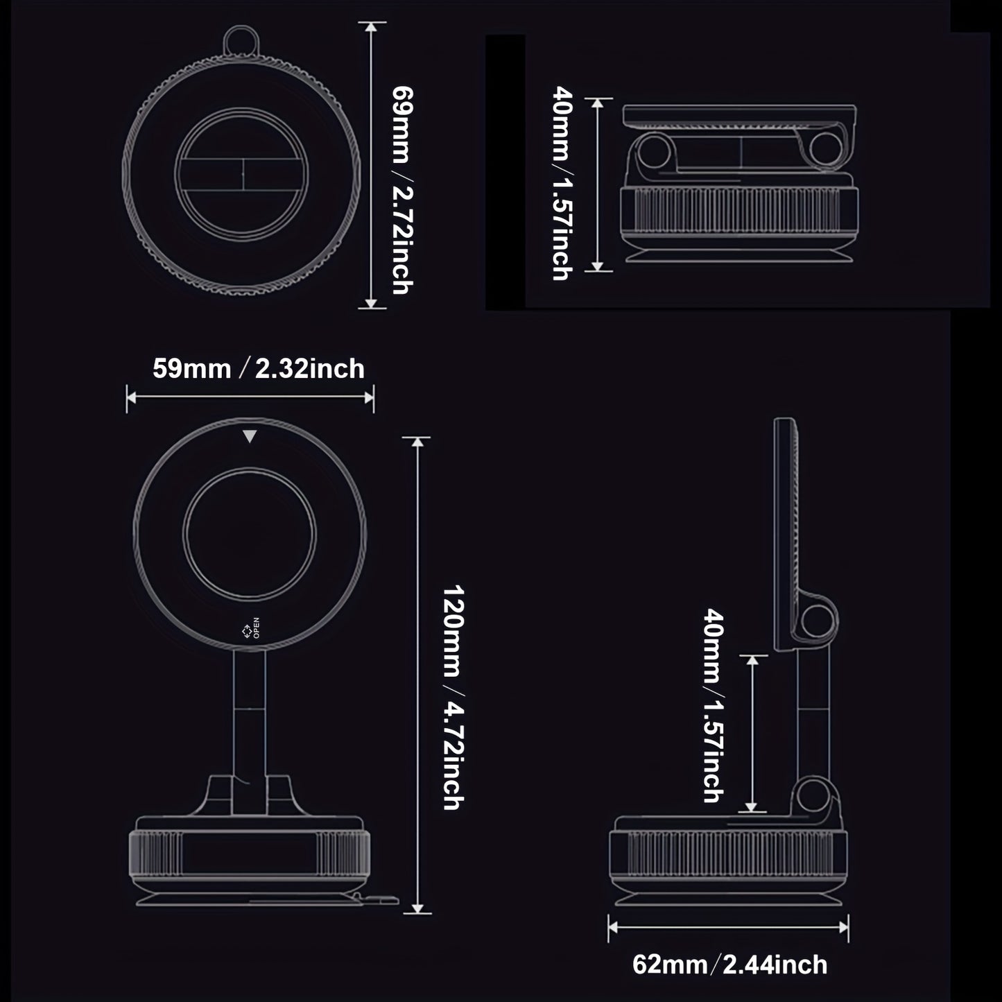 [Portable Foldable Holder] 360° Adjustable Magnetic Phone Mount, Suitable for Car/Gym/Mirror/Smooth Surfaces/Bathroom Mirror, Universal, Portable Foldable Car Phone Holder, Compatible with All Smartphones and Car Models, Foldable Design, Secure Fixation,