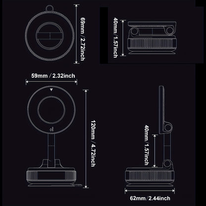 [Portable Foldable Holder] 360° Adjustable Magnetic Phone Mount, Suitable for Car/Gym/Mirror/Smooth Surfaces/Bathroom Mirror, Universal, Portable Foldable Car Phone Holder, Compatible with All Smartphones and Car Models, Foldable Design, Secure Fixation,