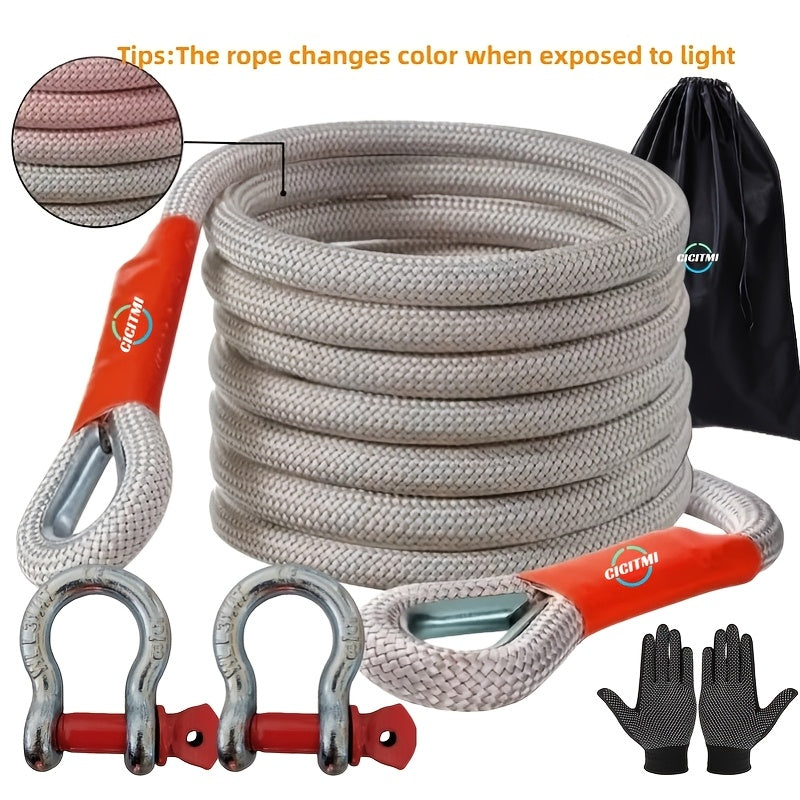 1 Heavy-duty Tow Hook And Tow Rope Set, 196.85inch Tow Hook And Tow Rope Set, Suitable for Off-road Rescue Of SUVs And Vehicles, Equipped with 2 Steel U-shaped Hooks, for Front Use, Suitable for Vehicles Weighing 135 Pounds Or Less