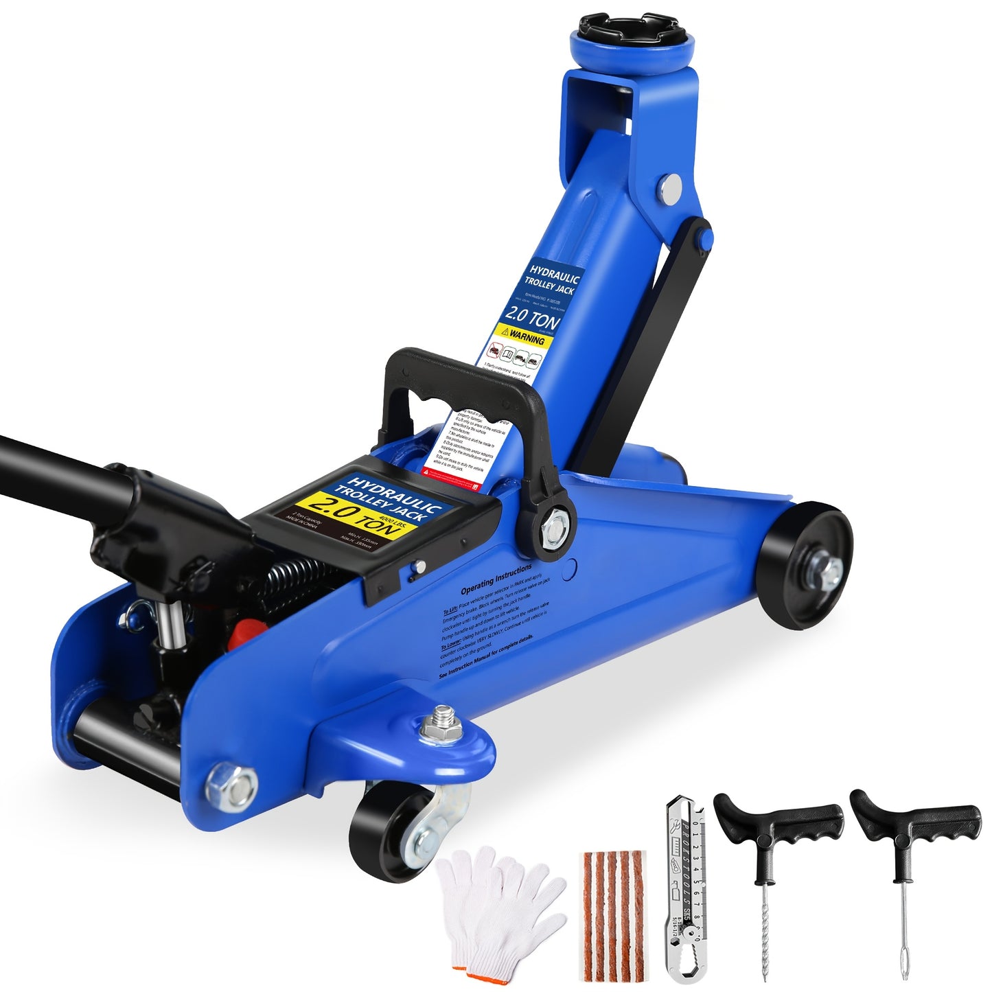 2/2.5/3 Ton Capacity, Jack Kit Low Profile Hydraulic Trolley Service/Floor Jack Combo, Multiple Meal Plans to Choose from 3 Ton Jack Stands 2PCS, Tire Repair Kit, 14-inch Wheel Cross Wrench, Wheel Chock, Jack Accessories Red/Blue