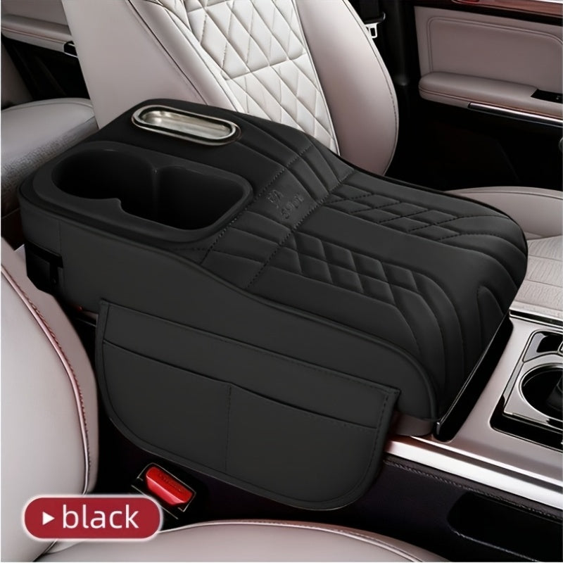 A Car Center Armrest Pad Designed to Elevate Height, Featuring a Tissue Box And a Cup Holder, Available in Various Colors for Storage