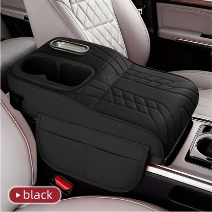 A Car Center Armrest Pad Designed to Elevate Height, Featuring a Tissue Box And a Cup Holder, Available in Various Colors for Storage