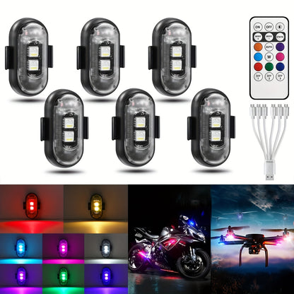 4/6 Pack Car Lights with Remote Control, Strobe Light 8 Colors USB Charging IP65 Waterproof Anti-Collision Warning Light for Car Interior Truck Motorcycle Drone Aircraft Bicycle