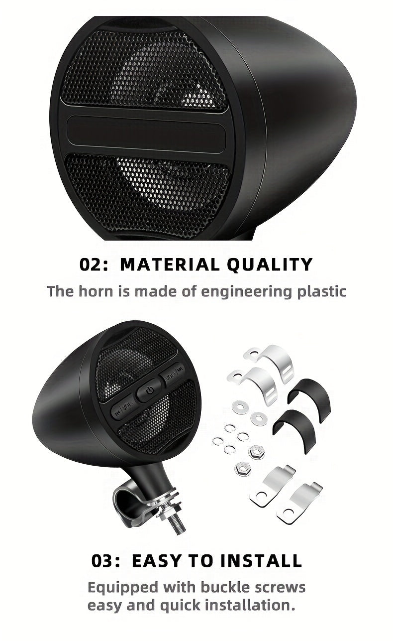 Wireless Motorcycle Audio Stereo Speaker, 12V Handlebar Mount MP3 Music Player Sound Audio Stereo, MP3 USB FM Radio