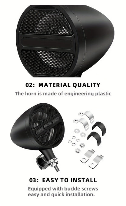 Wireless Motorcycle Audio Stereo Speaker, 12V Handlebar Mount MP3 Music Player Sound Audio Stereo, MP3 USB FM Radio