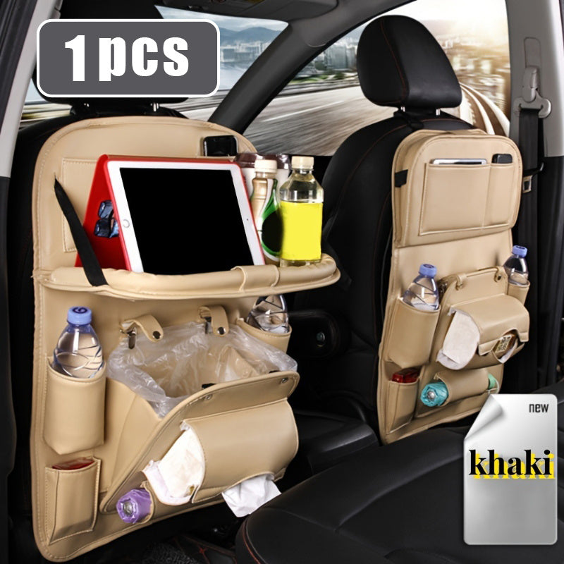 Car Seat Organizer with Foldable Tray Trash Can Multi-Pocket Rear Seat Back Storage Bag Headrest Hanging Organizer for SUV Truck Universal Fit 1pc 2pcs