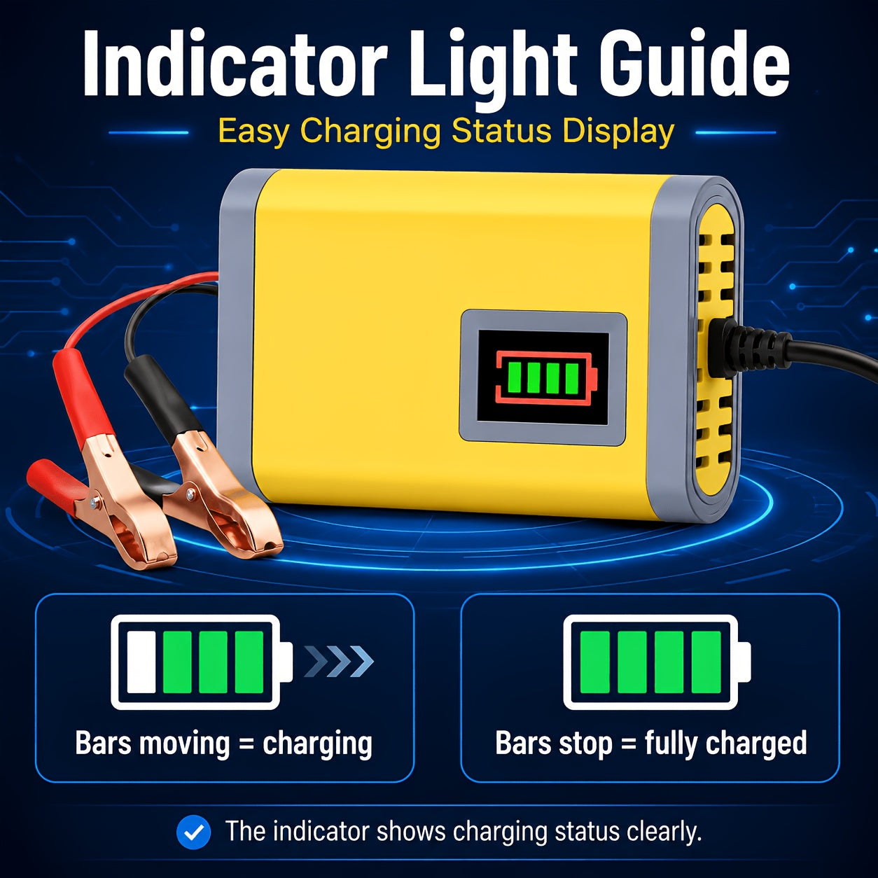 12V Intelligent Car Battery Charger - Intelligent Trickle Maintainer And Desulfurizer - Advanced Temperature Compensation Motorcycle Battery Charger for All 2Ah-100Ah Batteries, Car, Truck, Lawn Mower Battery Charger