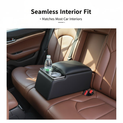 Car Center Console, Universal Rear Bench Seat Consoles, Truck Seat Organizer And Storage, Back Seat Car Organizer with Cup Holder, Central Armrest Box (Regular, Black)