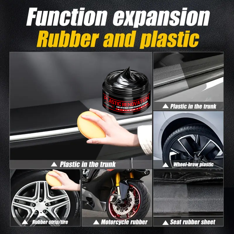 Car Plastic Part Restorer, Black Interior Trim Polishing Wax, Aging Prevention Refurbishment Agent, Repair Plastic Scratches, Tire Shine Paste, Leather Sofa Seat Care Cream, Suitable for All Car Interiors and Exteriors
