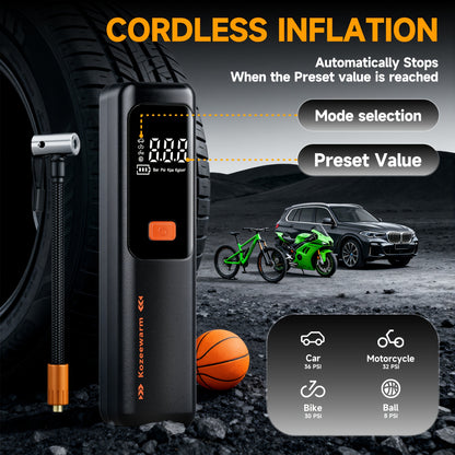Cordless Tire Inflator 150PSI Portable Air Compressor with USB-C Charging & 3X Quick Inflate for Car Motorcycle Bicycle – One-Button Smart Pump