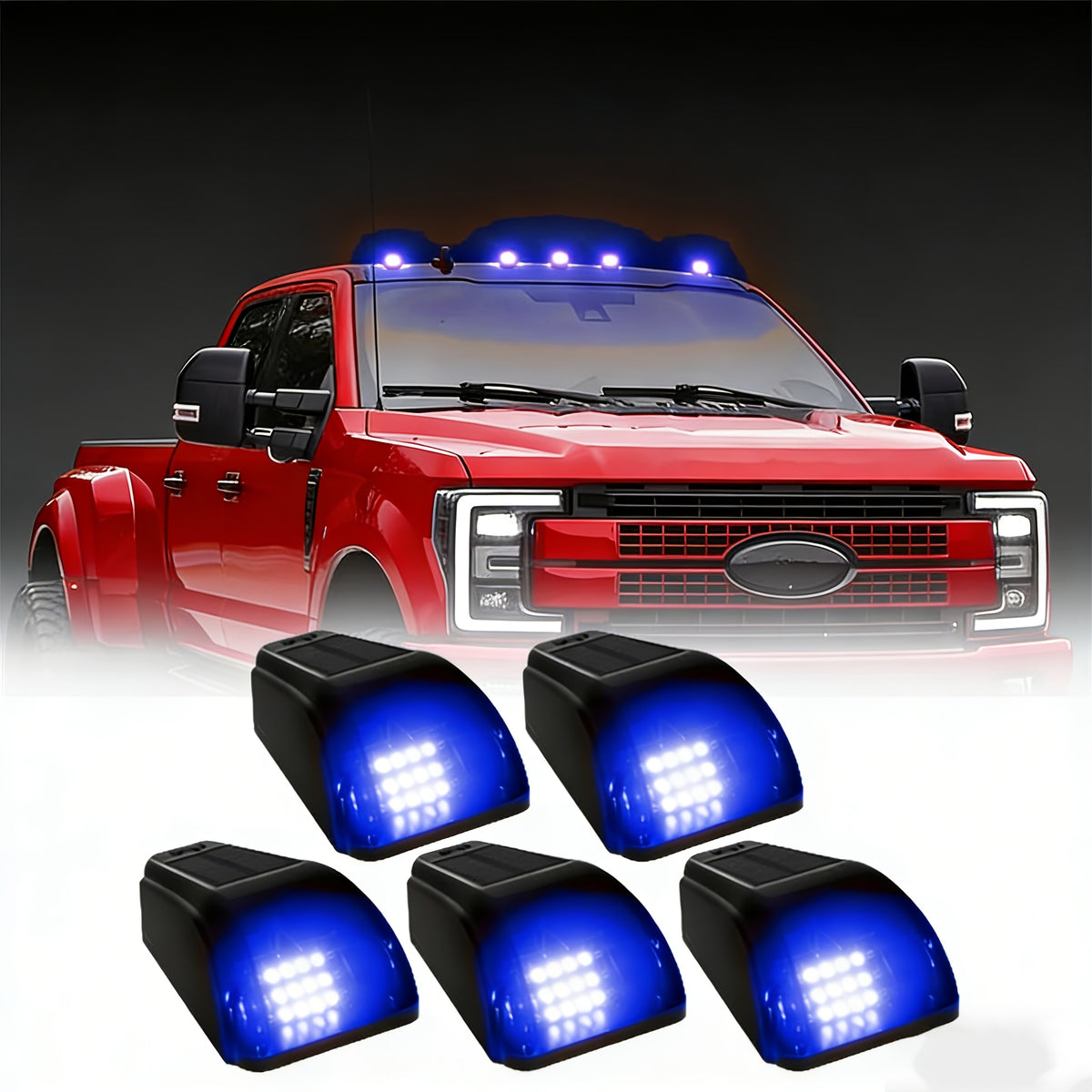 Solar Powered Cab Roof Lights 5-Pack Wireless 16 LED Amber Truck Marker Lights Motion Vibration Sensor No-Drill No-Wire Universal Fit