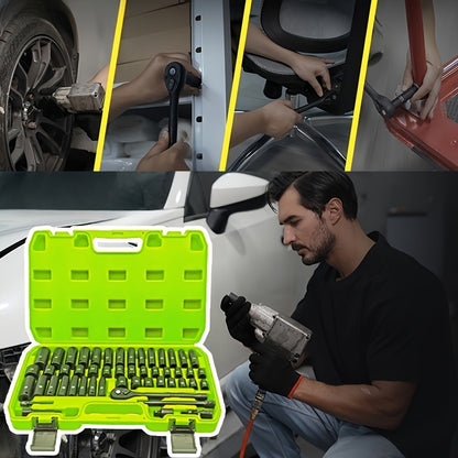 44/34+1/50 Sets of Professional-Sized 1/2-Inch Drive Pneumatic Screwdrivers, Including Both Long-Handled And Short-Handled Screwdrivers, Are Part of a Comprehensive Household Repair Tool Kit Suitable for Automotive Mechanical Maintenance