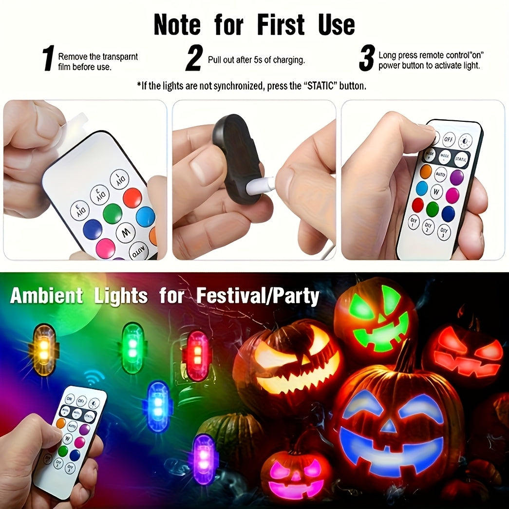 4-Pack Car Wireless LED Strip Light Remote Control | Magnetic Vibration Lights with 8 Colors, USB Rechargeable, IP65 Waterproof, Impact-Resistant Warning Lights, Suitable for Car Interiors, Trucks, Motorcycles, Drones, Aircraft, Bicycles