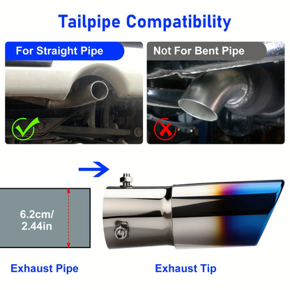 Dual Exhaust Tip Stainless Steel 2.5" Inlet – Double Outlet Curved Bolt-On Muffler Tail Tip, Bevel Port, Black & Blue