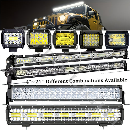 Various Combinations of 4"-21" [Long Strip Lights And Short LED Work Lights] for You to Choose from - Offroad for Jeep Truck Car, Without Battery
