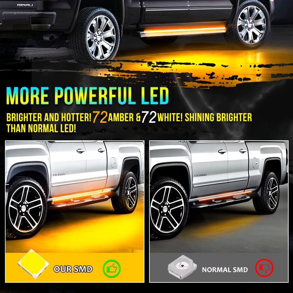 2pcs 71 Inch Pedal Light Strip For Cars, Running Board Light Strip, LED Light Decorative Light Strips, High-brightness Neon Light Parts For Off-road Trucks, SUV ( Yellow & White), Without Battery