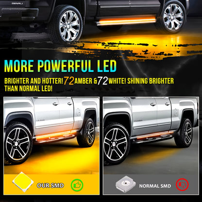 2pcs 71 Inch Pedal Light Strip For Cars, Running Board Light Strip, LED Light Decorative Light Strips, High-brightness Neon Light Parts For Off-road Trucks, SUV ( Yellow & White), Without Battery