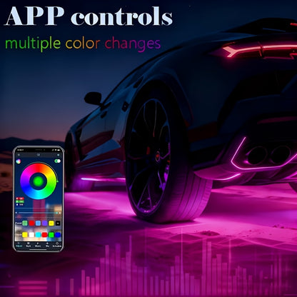 4pcs Colorful Automotive LED Chassis Light Strip, Remote APP Dual Control Ambient Neon Light Kit, DC12V, 16 Million Colors Available, Cool And Eye-Catching at Night, Suitable for Cars, Pickup Trucks, Suvs, Etc., Let Every Journey, All Dazzling