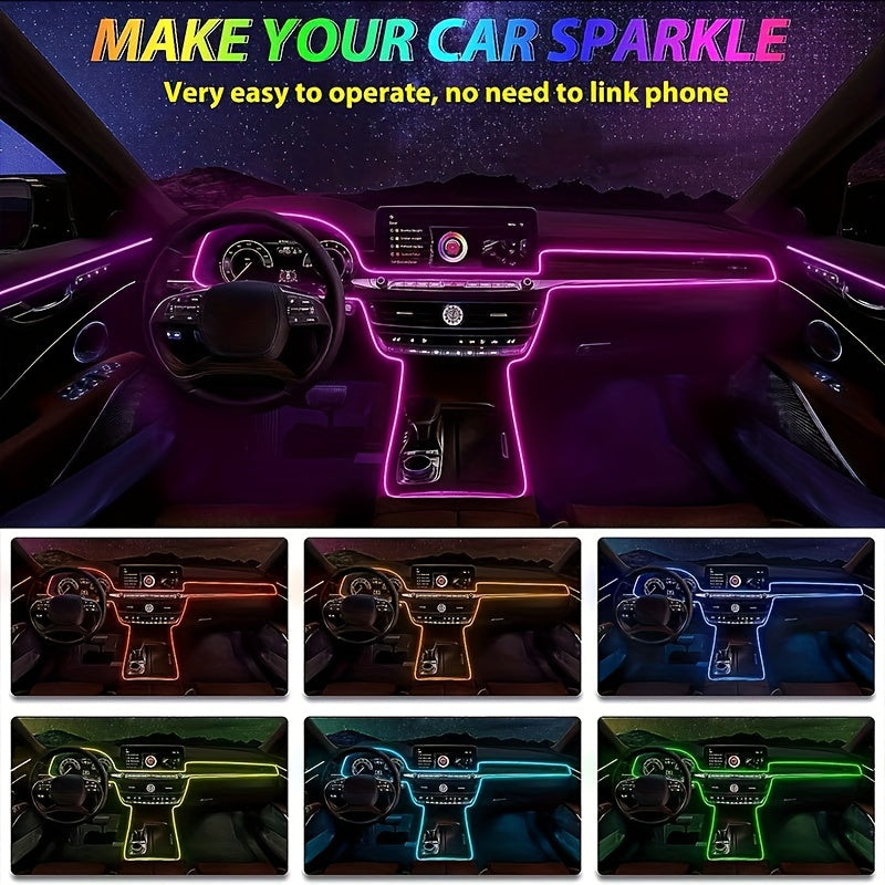 118-Inch Car Interior Neon Lights (Center Console And Dashboard) with Armrest Storage Box, APP Application Control RGB LED Light Strip Suitable for Car Decorative Lighting Additions, Without Battery