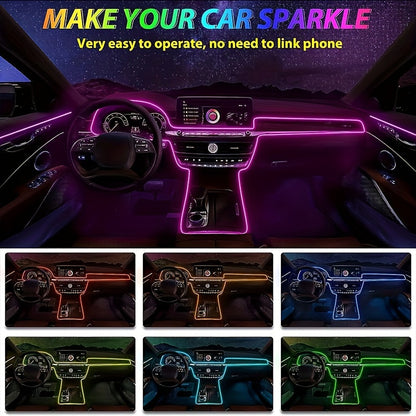 [APP Control LED Lights] RGB Car Accessories Neon Light With APP Control, 8-Color Changing (Dashboard + Roof Console), LED Car Lights, APP Application And USB Button With Voice Control RGB LED Automotive Ambient Lighting