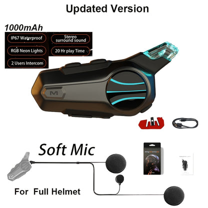 The Wireless Intercom Headset for Motorcycle Helmets Supports Real-Time Communication for Two People And Is, Compatible with Full-Face, Three-Quarter, And Open-Face Helmets.