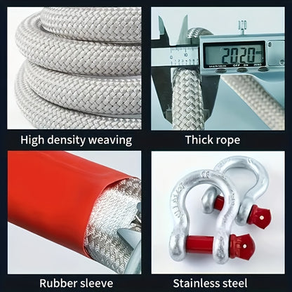 1 Heavy-duty Tow Hook And Tow Rope Set, 196.85inch Tow Hook And Tow Rope Set, Suitable for Off-road Rescue Of SUVs And Vehicles, Equipped with 2 Steel U-shaped Hooks, for Front Use, Suitable for Vehicles Weighing 135 Pounds Or Less
