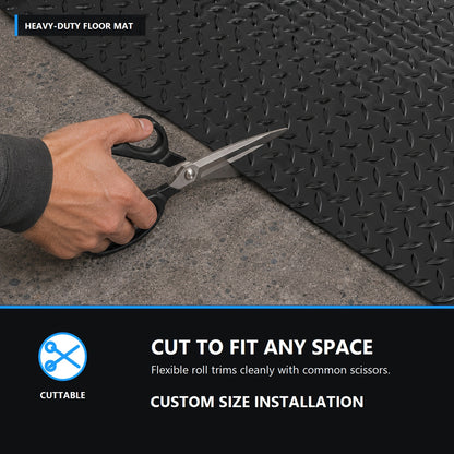 4 X 10Ft Premium for garage Floor Mat, 2.8mm Thick Black Commercial Grade Heavy Duty Parking Mat For Garage Floor, Golf Cart Parking, Water/Stain Resistant Floor Runner (Embossed Diamond Plate), Black 4*10FT/ 4*8FT