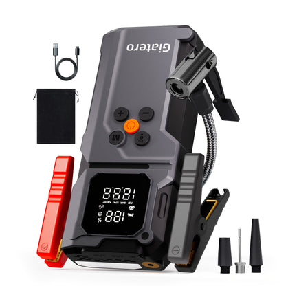 Jump Starter with Air Compressor 10000A 160PSI, 8000mAh Portable Battery Pack for Gas 3.7G & Diesel 3.17G, USB-C QC3.0, 3-Mode Flashlight, Large Display — Giatero Q27
