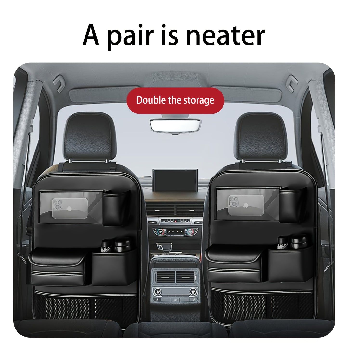 QIANKUNBAG PU Leather Car Backseat Organizer with Foldable Table Tray, Black Grey Green Car Storage Organizer with Tablet Holder, Car Seat Back Protectors Kick Mats Travel Accessories